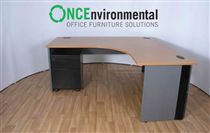 TangentTangent 1800 x 1600 beech panel end workstation RH complete with under desk mobile pedestal 